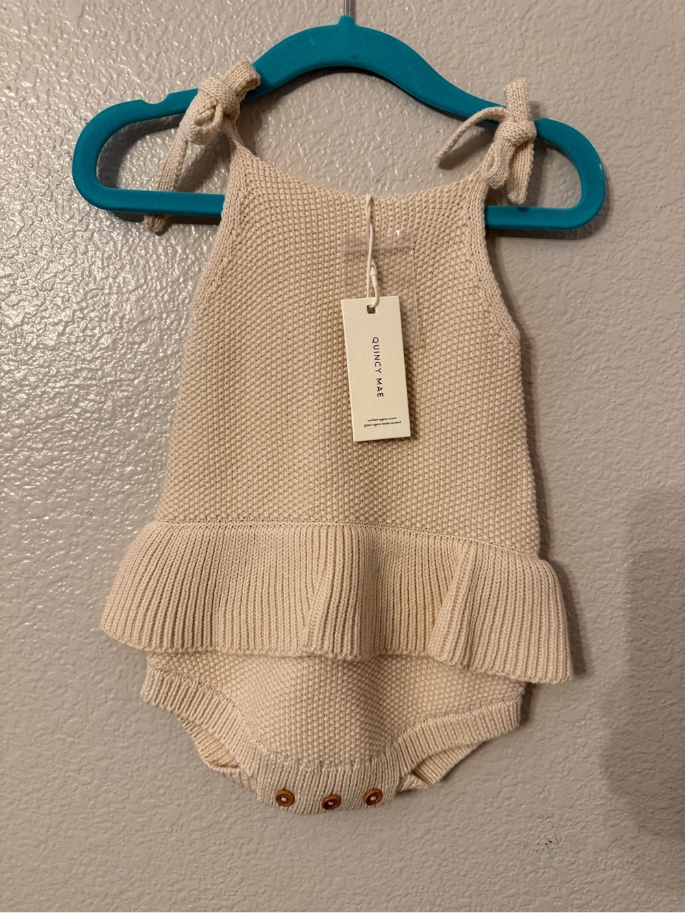 Quincy Mae Cream Knit Ruffle Romper